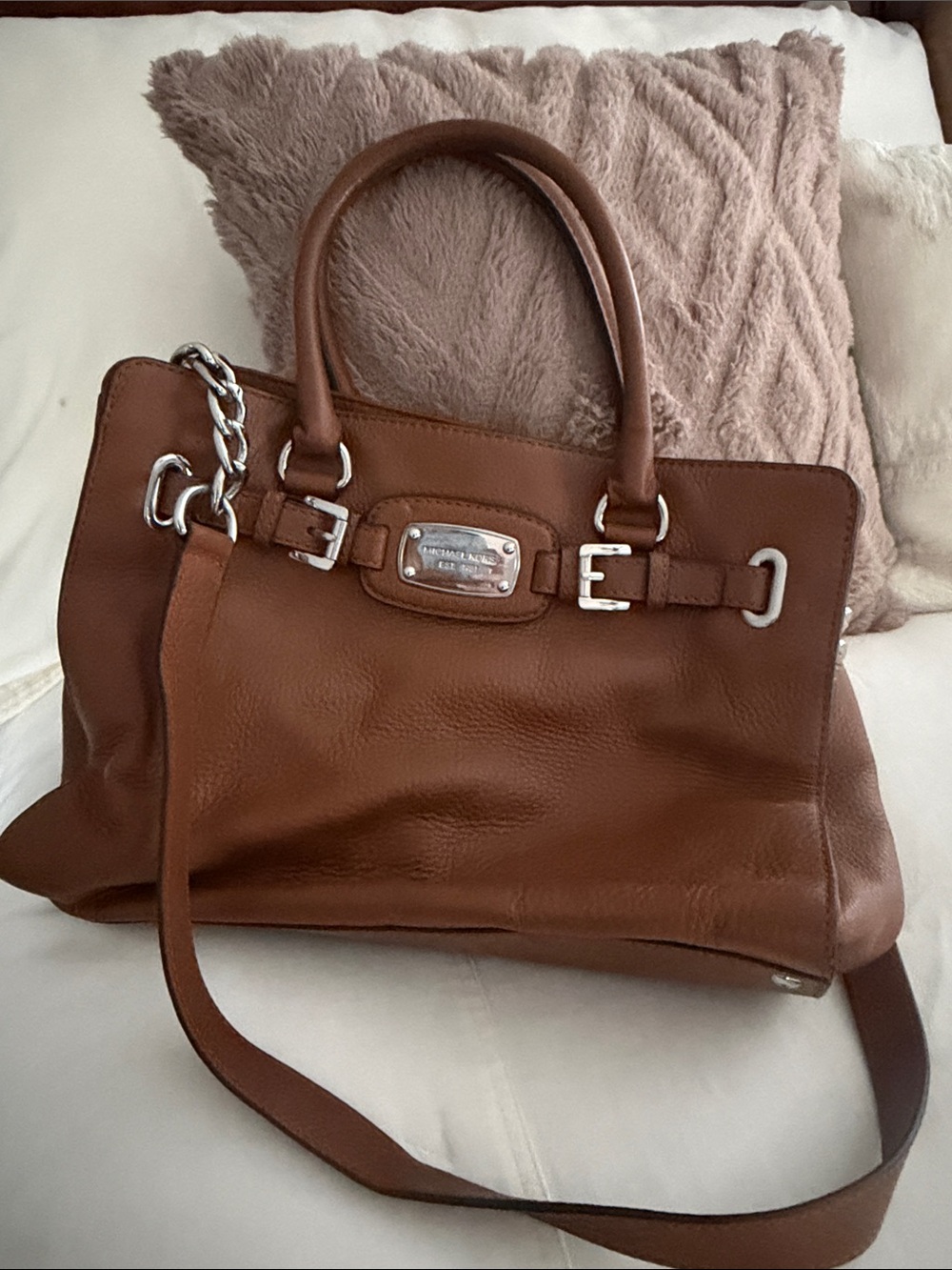 Michael Kors Cognac Leather Tote with Chain Detail